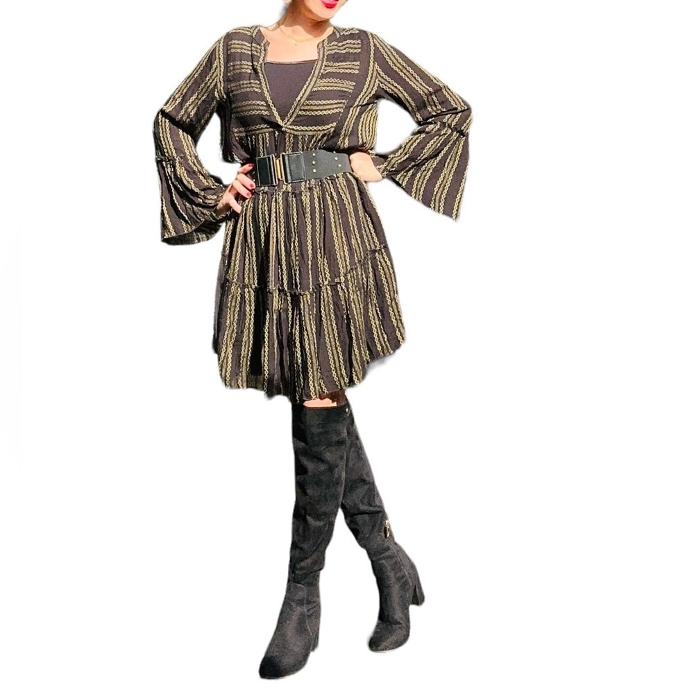 Elan Boho Bell Long Sleeve Mini Knee Length Dress Size Small